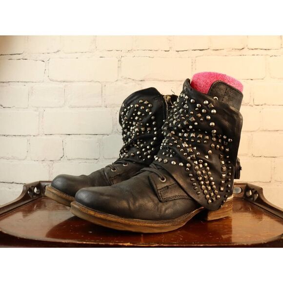 A.S.98 Black Silver Studded Boots EU Sz 39 US Sz 8/9 - Picture 8 of 11